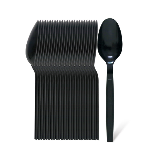 Fun® Heavy-Duty Plastic Black Spoons 6.9in [25pcs x 1pkt]