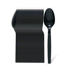 Fun Heavy-Duty Plastic Black Spoons 6.9in [25pcs x 1pkt]