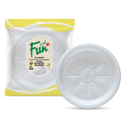 Fun® Plastic White Plates 26cm [25pcs x 1pkt]