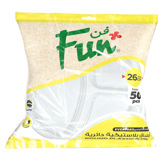 Fun® 3-Comp. Plastic Plate Ø26cm - White [P:50pcsx1pkt]