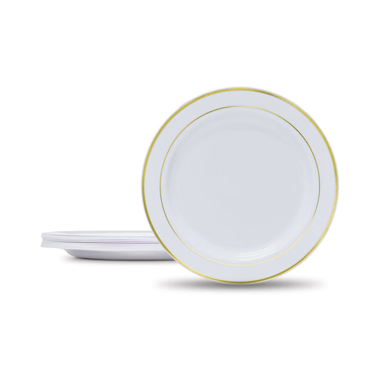 Fun® Premium Plastic White Round Plates with Gold ring 15cm [10pcs x 1pkt]