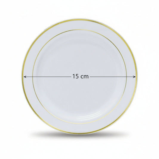 Fun Premium Plastic Round White Plates with Gold Ring Ø15cm [10pcs x 1pkt]