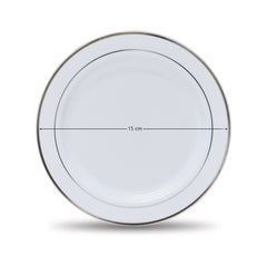 Fun Premium Plastic Round White Plates with Silver Ring 15cm [10pcs x 1pkt] - CRP