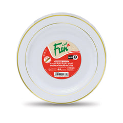 Fun Premium Plastic Round White Plates with Gold Ring Ø23cm [10pcs x 1pkt]