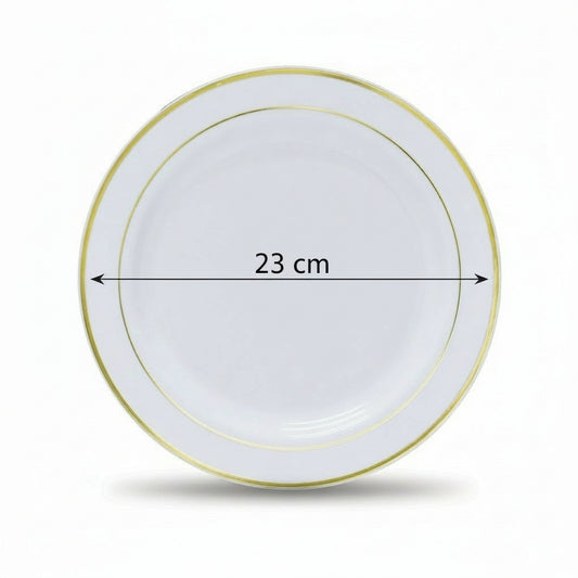 Fun Premium Plastic Round White Plates with Gold Ring Ø23cm [10pcs x 1pkt]