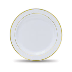 Fun Premium Plastic Round White Plates with Gold Ring Ø23cm [10pcs x 1pkt]