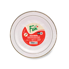 Fun Premium Plastic Round White Plates with Gold Ring Ø23cm [10pcs x 1pkt]