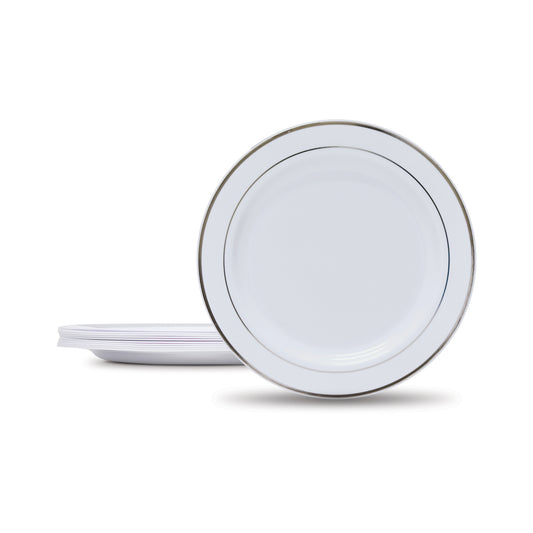 Fun® Premium Plastic White Round Plates with Silver ring 23cm [10pcs x 1pkt]