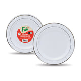 Fun® Plastic White Round Plate with Silver ring 23cm [10pcs x 1pkt]