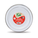 Fun® Plastic White Round Plate with Silver ring 23cm [10pcs x 1pkt]