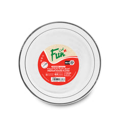 Fun Premium Plastic Round White Plates with Silver Ring Ø23cm [10pcs x 1pkt]