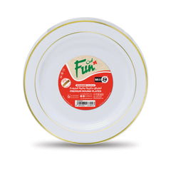 Fun Premium Plastic Round White Plates with Gold Ring Ø26cm [10pcs x 1pkt]