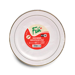 Fun Premium Plastic Round White Plates with Gold Ring Ø26cm [10pcs x 1pkt]