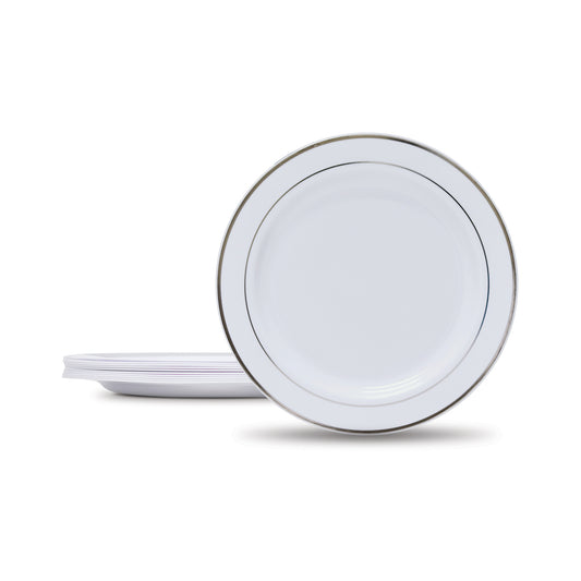 Fun® Premium Plastic White Round Plates with Silver ring 26cm [10pcs x 1pkt]