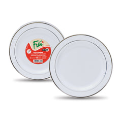 Fun Premium Plastic Round White Plates with Silver Ring Ø26cm [10pcs x 1pkt]