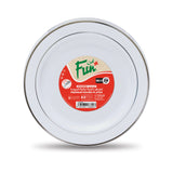 Fun® Plastic White Round Plate with Silver ring 26cm [10pcs x 1pkt]