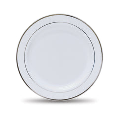 Fun Premium Plastic Round White Plates with Silver Ring Ø26cm [10pcs x 1pkt]