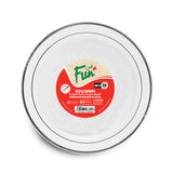 Fun® Premium Round Plate 26cm - White with Silver Ring [P:10pcsx1pkt]