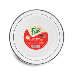 Fun Premium Plastic Round White Plates with Silver Ring Ø26cm [10pcs x 1pkt]
