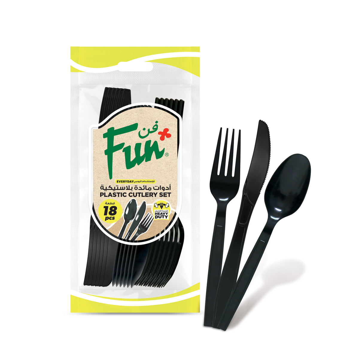 Fun Heavy-Duty Plastic Black Cutlery Set [18pcs x 1pkt]