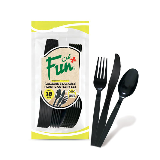 Fun® Heavy-Duty Plastic Black Cutlery Set [18pcs x 1pkt]