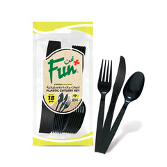 Fun Heavy-Duty Plastic Black Cutlery Set [18pcs x 1pkt]