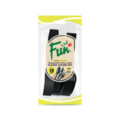 Fun Heavy-Duty Plastic Black Cutlery Set [18pcs x 1pkt]