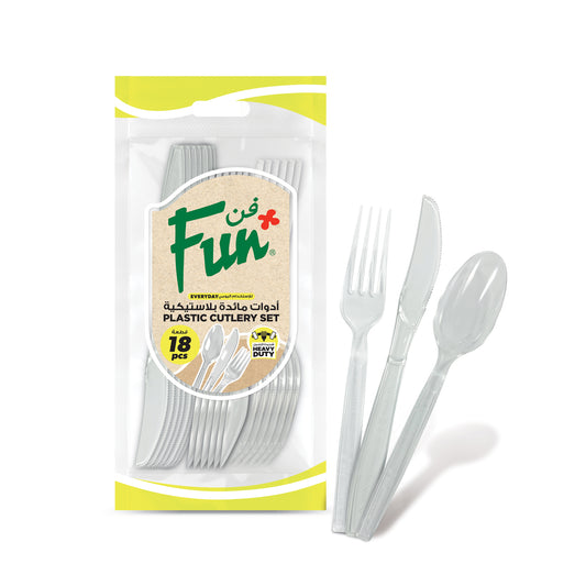 Fun® Heavy-Duty Plastic Clear Cutlery Set [18pcs x 1pkt]