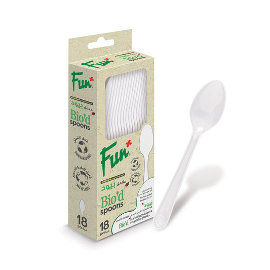 Fun® Bio'd White Spoons 6.7in [18pcs x 1pkt]