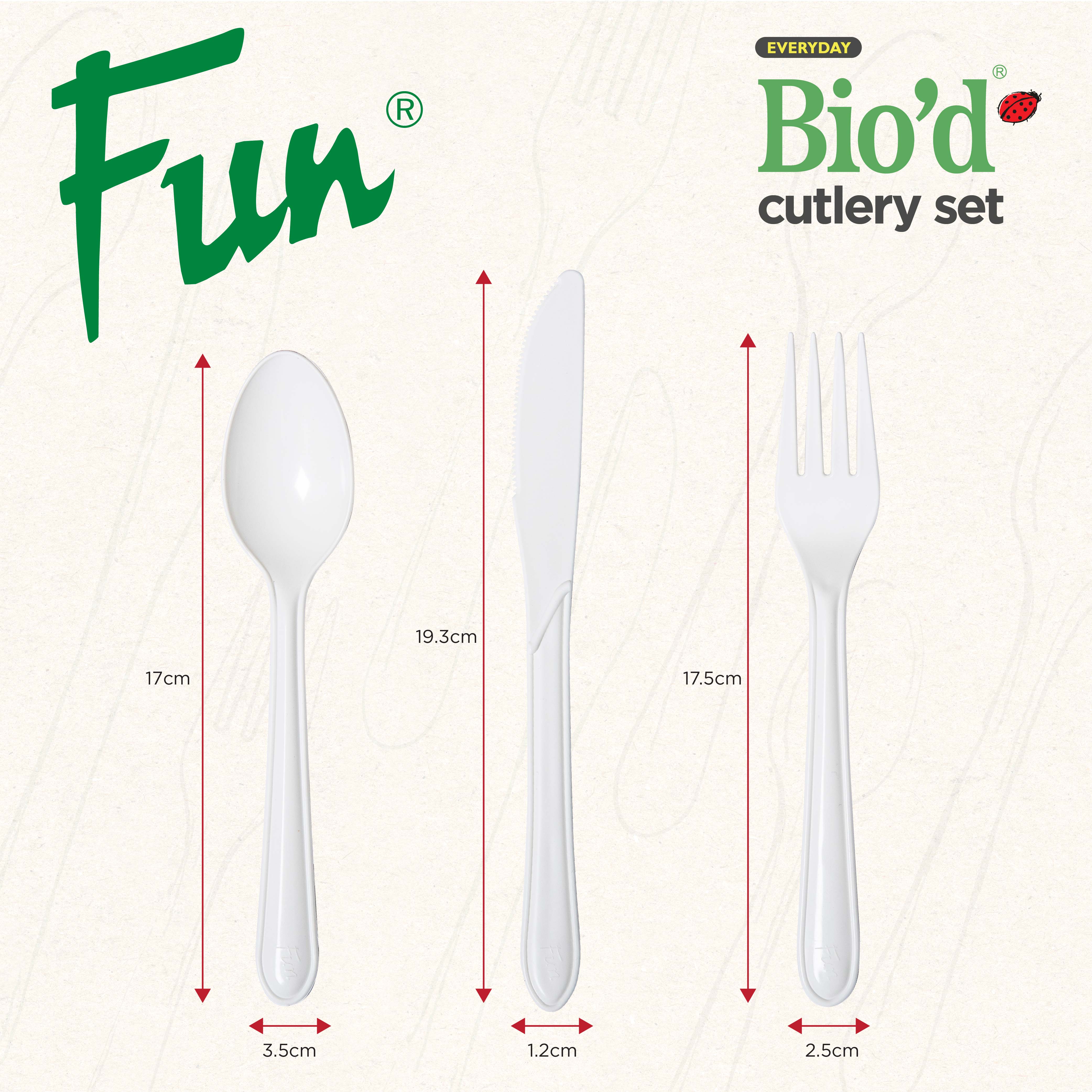 Fun Biod White Cutlery Set [18pcs x 1pkt] - CRP