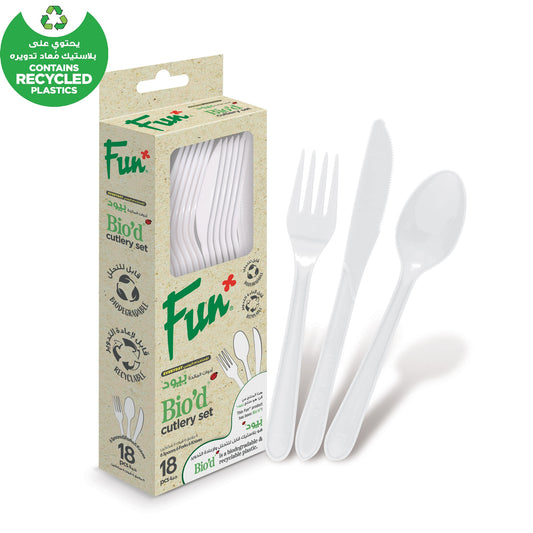 Fun Biod White Cutlery Set [18pcs x 1pkt] - CRP