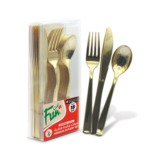 Fun® Premium Plastic Gold Cutlery Set [18pcs x 1pkt]