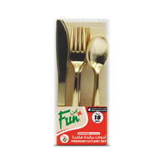 Fun Premium Plastic Gold Cutlery Set [18pcs x 1pkt]