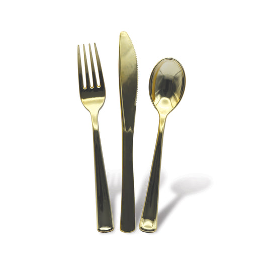 Fun® Premium Plastic Gold Cutlery Set [18pcs x 1pkt]