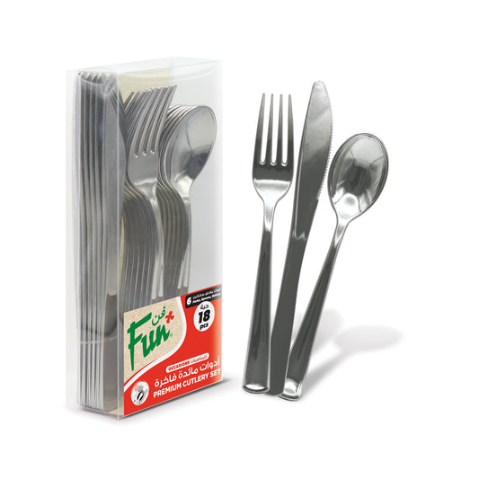 Fun® Premium Plastic Silver Cutlery Set [18pcs x 1pkt]