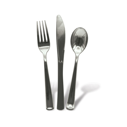 Fun® Premium Plastic Silver Cutlery Set [18pcs x 1pkt]