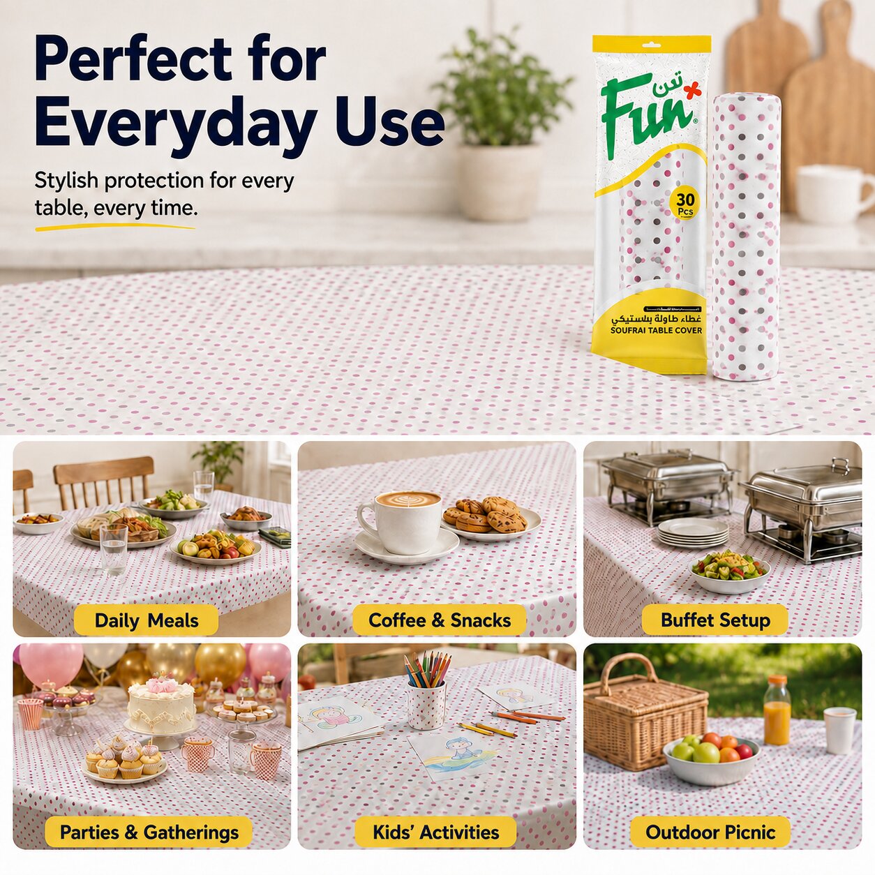 Fun Biodegradable Printed Soufra Table Covers 1x1.2m (30 Sheets) [1rl x 1pkt]