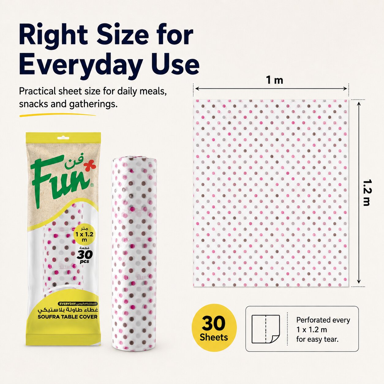 Fun Biodegradable Printed Soufra Table Covers 1x1.2m (30 Sheets) [1rl x 1pkt]