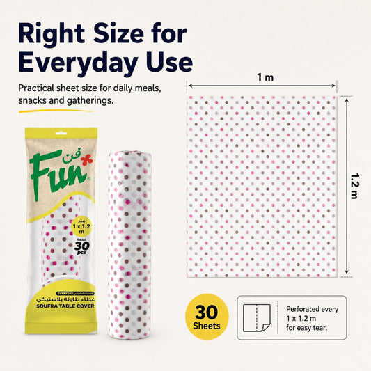 Fun Biodegradable Printed Soufra Table Covers 1x1.2m (30 Sheets) [1rl x 1pkt]