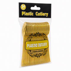 Fun Premium Gold Plastic Spoons 10cm [24pcs × 1bag]