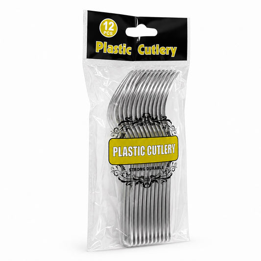 Fun Premium Silver Plastic Forks 14.7cm [12pcs × 1bag]