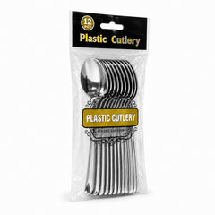 Fun Premium Silver Plastic Spoons 12.8cm [12pcs × 1bag]