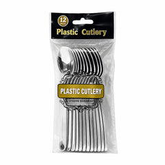 Fun Premium Silver Plastic Spoons 12.8cm [12pcs × 1bag]