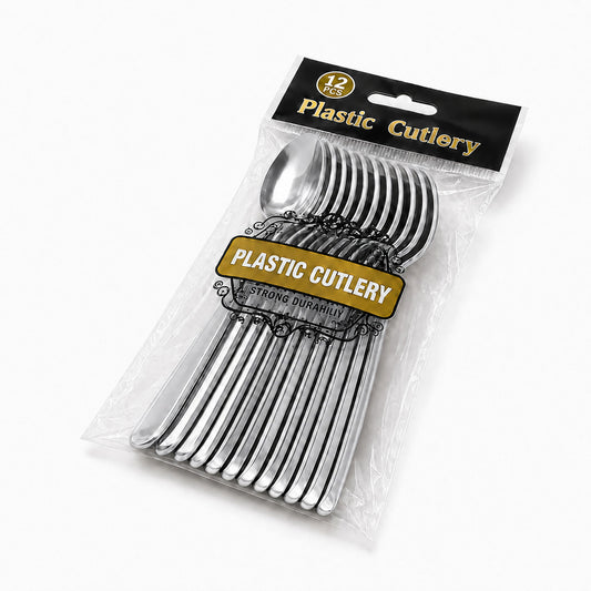 Fun Premium Silver Plastic Spoons 12.8cm [12pcs × 1bag]