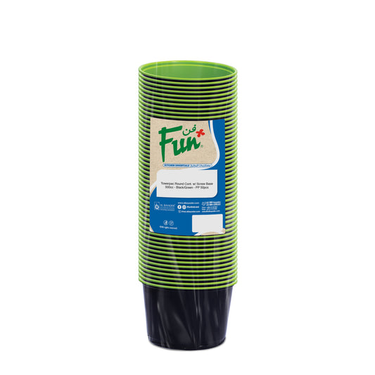 Fun® Towerpac Round Cont.With Screw Base 500cc - Black/Green - PP [P:50pcsx1pkt]