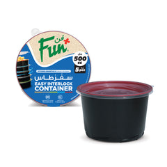 Fun Towerpac Round Cont. w/ Screw Base 500cc - Black/Red - PP [P:50pcsx1pkt]