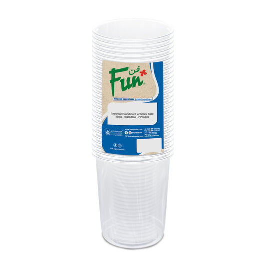 Fun® Plastic Microwavable Clear Round Containers 1000cc with Flat Bases & Lids [25pcs x 1pkt]
