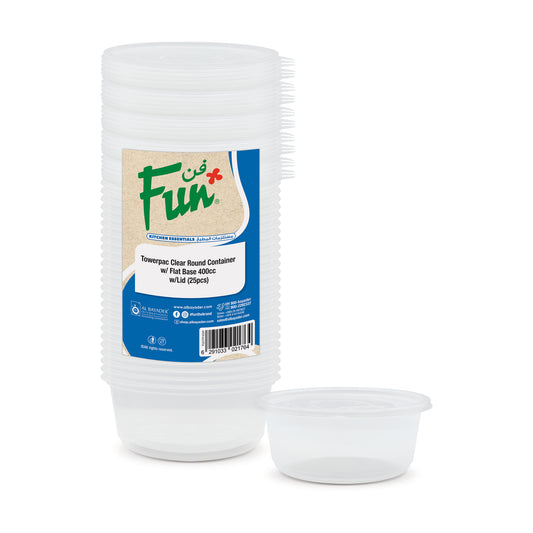Fun® Plastic Microwavable Round Clear Containers with Flat Bases 400cc [25pcs x 1pkt]