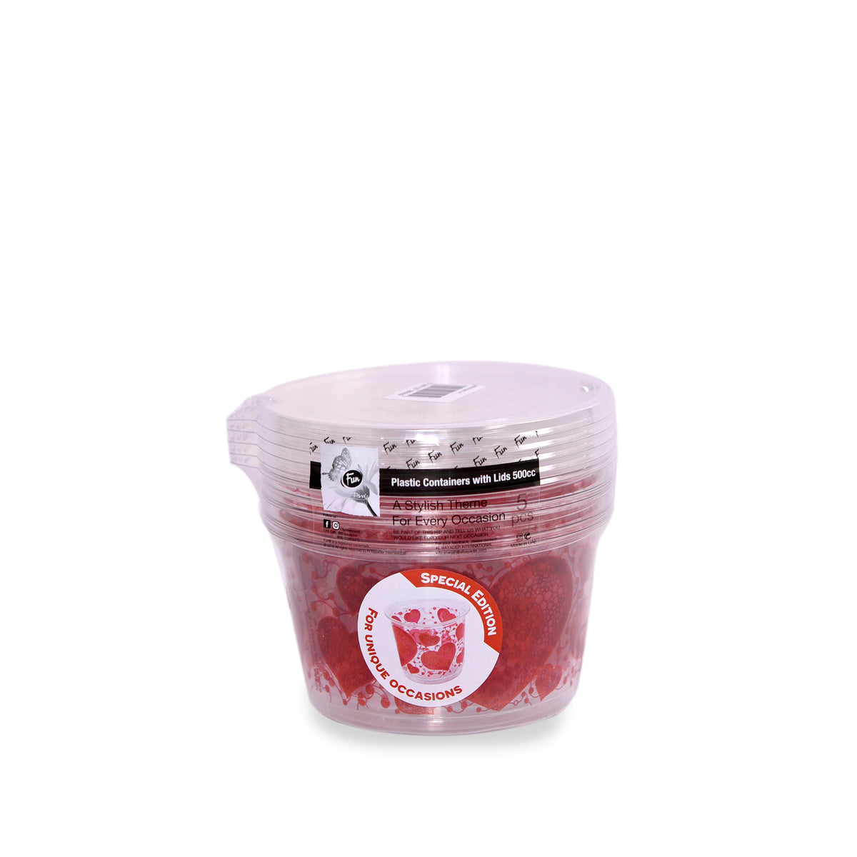 Fun Round Containers 500cc with Flat Bases and Lids - Unique Occasions Design [5pcs x 1pkt]