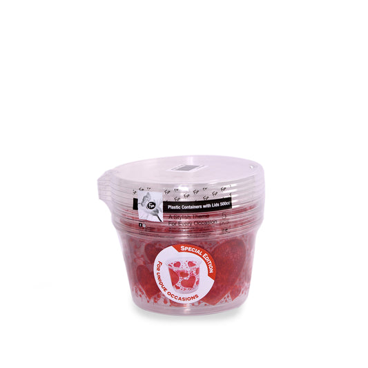 Fun® Round Containers 500cc with Flat Bases and Lids - Unique Occasions Design [5pcs x 1pkt]